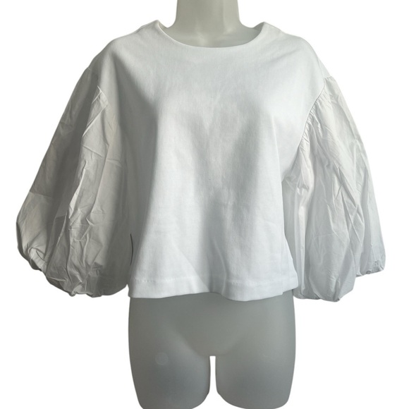 NWOT English Factory Balloon Sleeve Crew Neck Blouse White Size Medium - Picture 3 of 9
